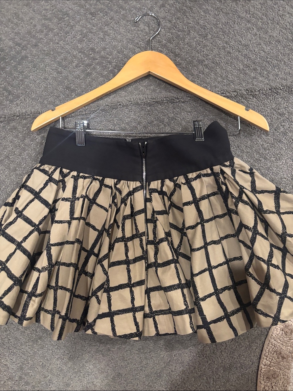 rag & bone Black Waistband Beige Windowpane Mini Skirt